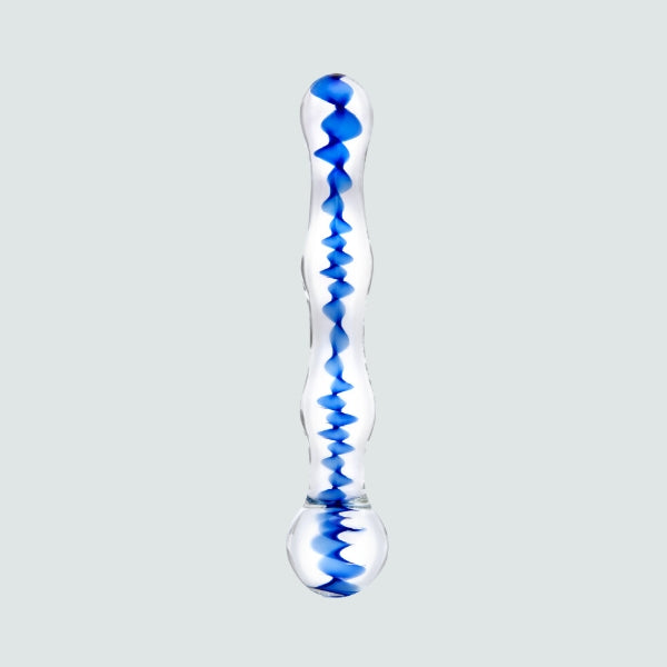 7-Inch Blue and Red Wavy Dual-Ended Glass Dildo!