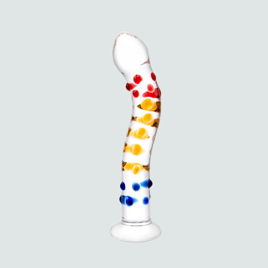 7-Inch Curved Texture Glass Dotted Dildo - Spice Up Your Play with Some Curve!