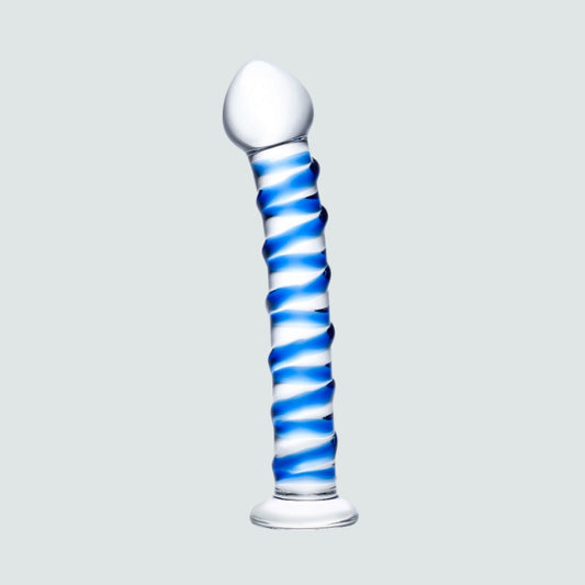 7.67-Inch Blue Spiral Glass Dildo - A Fun and Naughty Pleasure Toy!