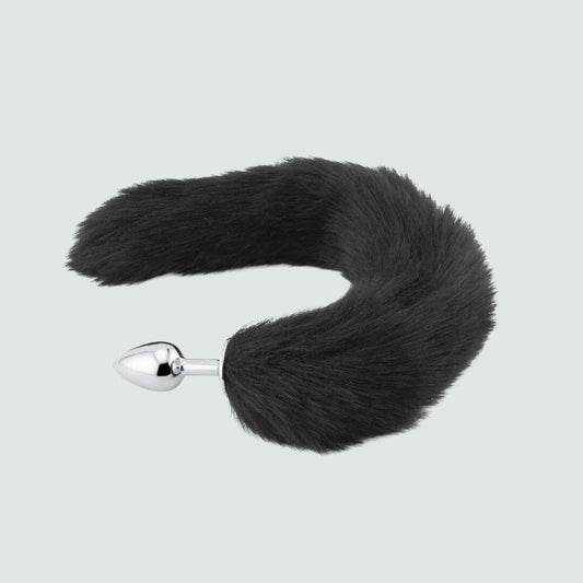 16-Inch Metal Black Fox Tail Plug - Enhance Your Playful Side with this Cheeky Accessory!