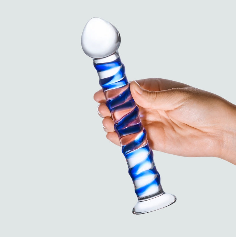 7.67-Inch Blue Spiral Glass Dildo - A Fun and Naughty Pleasure Toy!