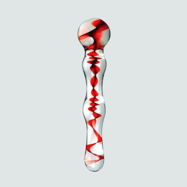 7-Inch Blue and Red Wavy Dual-Ended Glass Dildo!