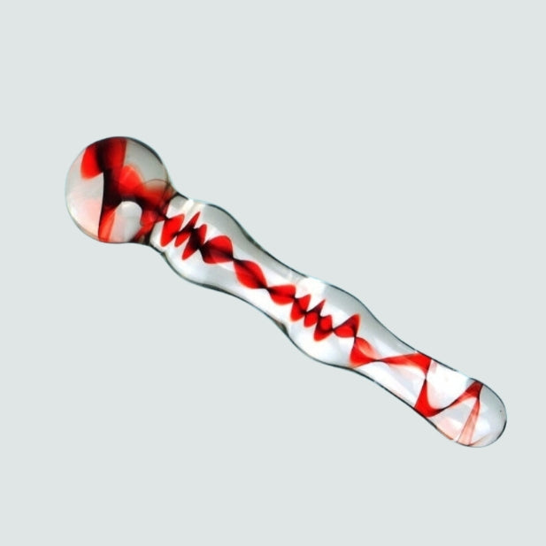 7-Inch Blue and Red Wavy Dual-Ended Glass Dildo!